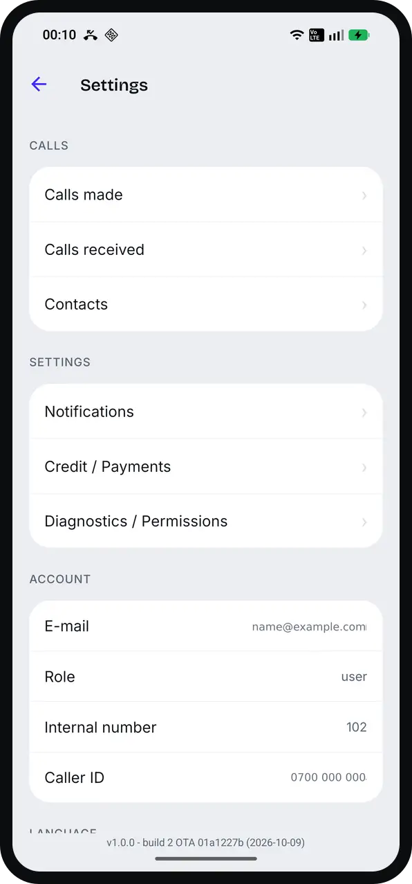 The real Settings screen in the app, where the account is deleted